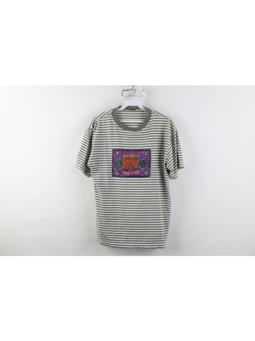 Vintage 90s Streetwear Womens Large Striped Garden District New York T-Shirt